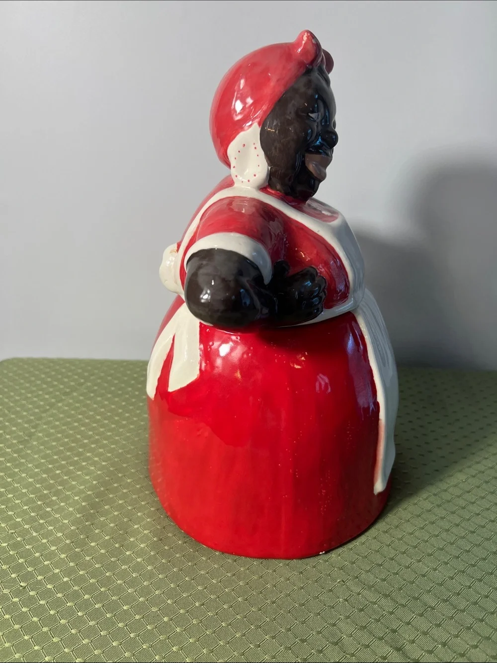 Red and White Ceramic Woman Cookie Jar